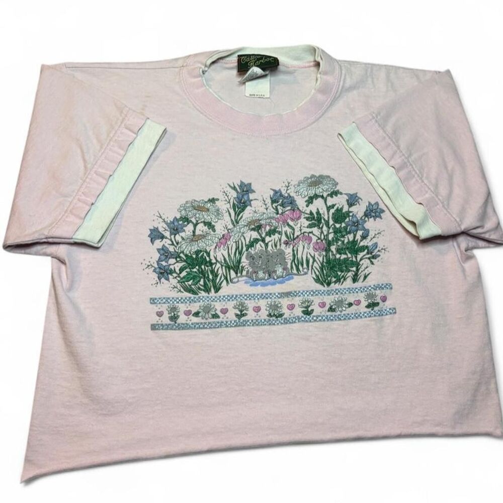Vintage 90s Mouse Floral Cottagecore Grannycore Cropped T-Shirt USA